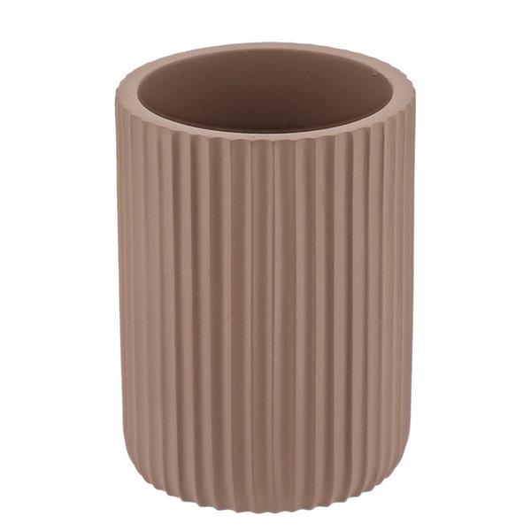 Vaso estriado para cepillo de dientes. Poliresina. Capucino.